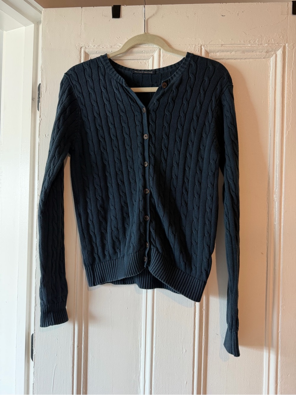 Brandy Melville Classic Cable-Knit Navy Button Cardigan Sweater
